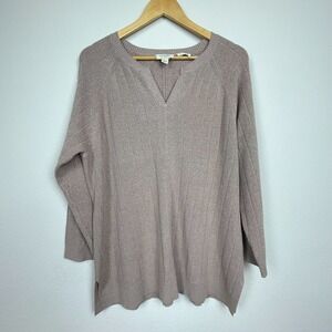 LOGO by Lori Goldstein XL Sweater Bamboo Blend Longline Soft‎ Tan Casual